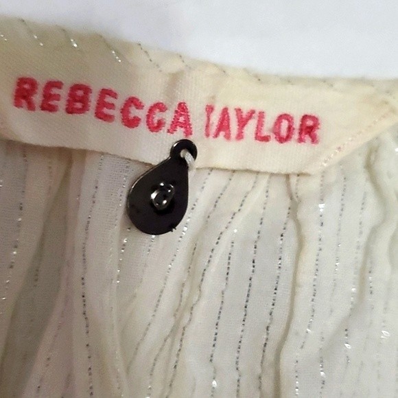 Rebecca Taylor Boho Cream Gauzy Pleated Balloon Sleeves Flowy Peasant Top 6 - Picture 13 of 14